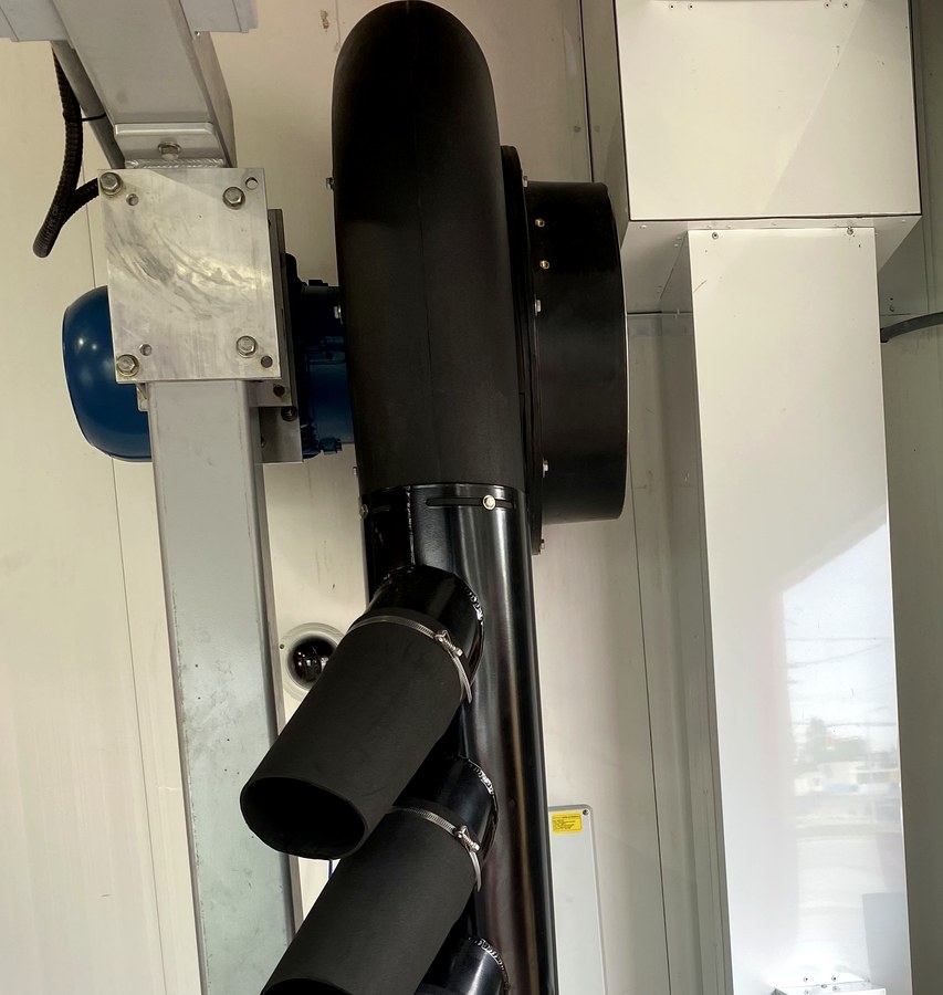 New car wash dryer blower unit with multi-nozzle ducting installed at a Hamilton commercial car wash