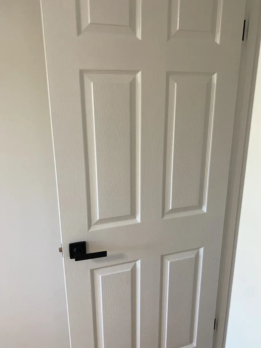 White panel interior door with black handle after painting